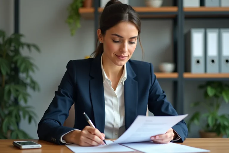 Femme d'affaires en réunion dans un bureau moderne
