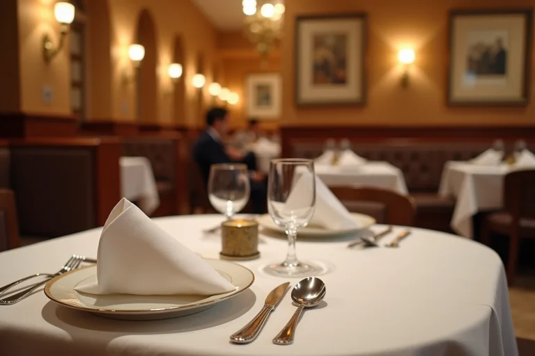 Table dressée avec soin au restaurant Luci à Argenteuil, avec assiettes blanches, couverts argentés et bougie, ambiance bistrot français raffiné